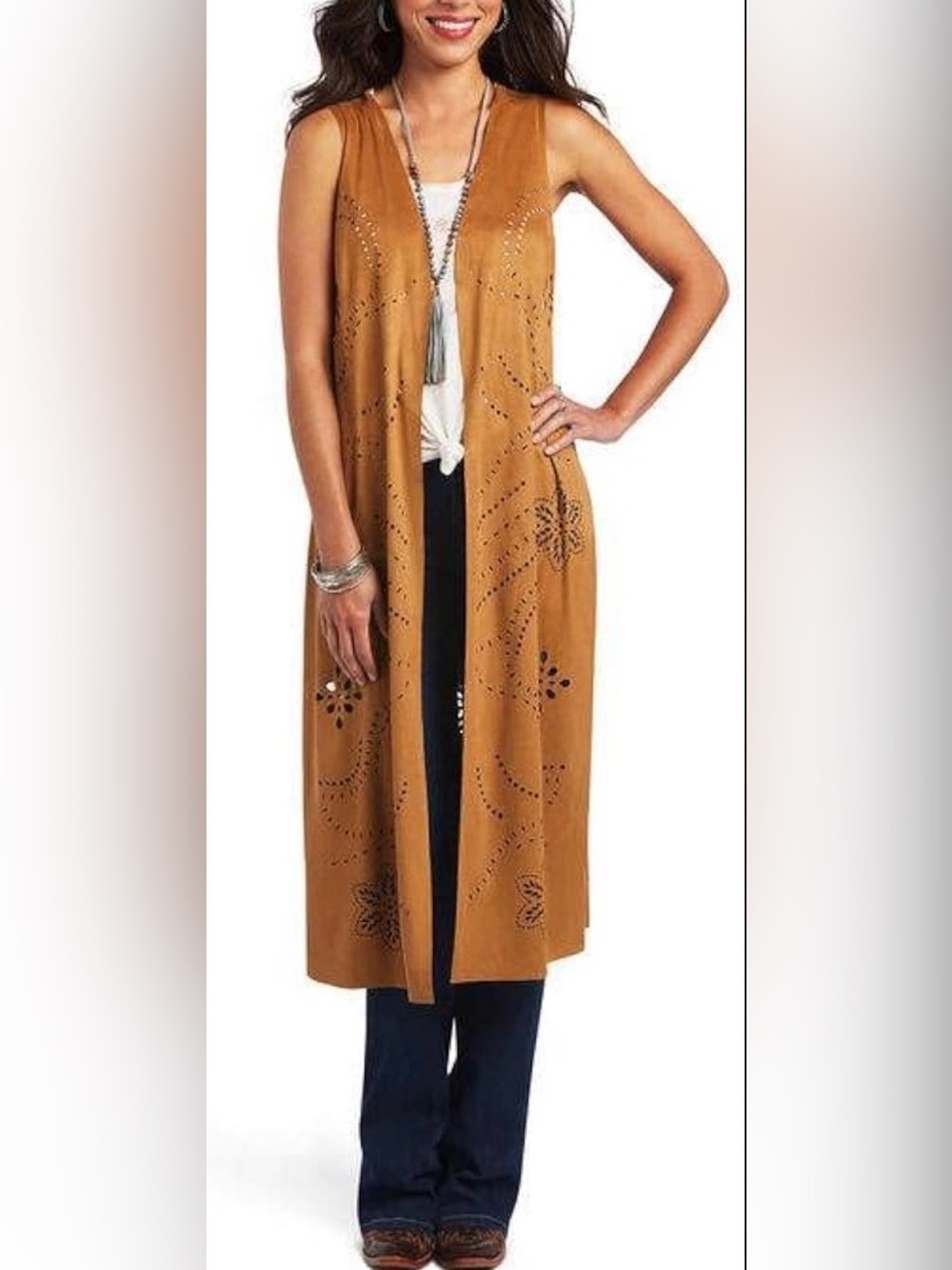 Ladies Size XL- Ariat brown Faux suede duster vest / cardigan- New with tags!